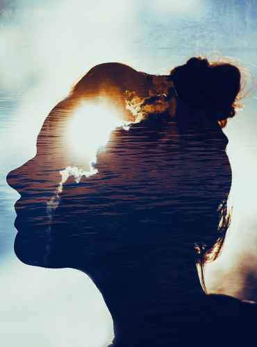 woman face silhouette with clouds